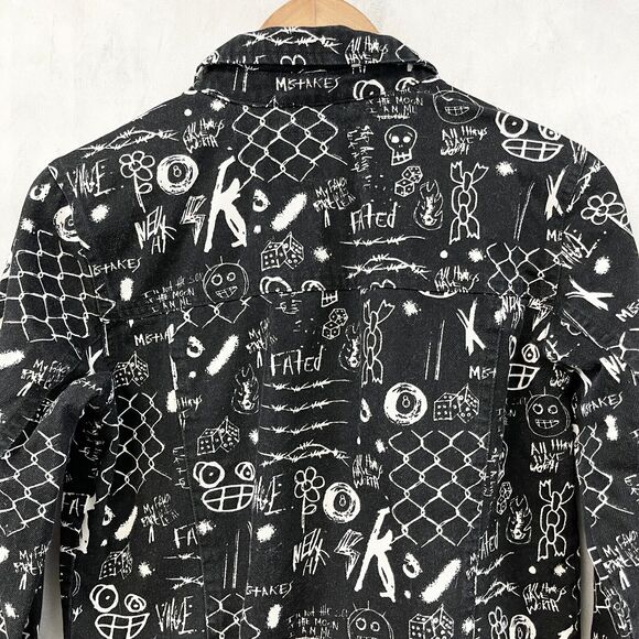 Empyre Graffiti Trucker Jacket Women Small Cropped Grunge Street Edgy Urban Twee - Picture 4 of 7